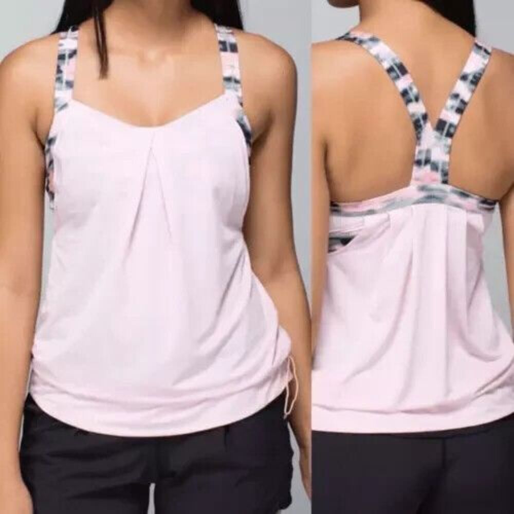Lululemon Rest Less Blush Tank Top Heathered Pink Pinstripe Camo size 4